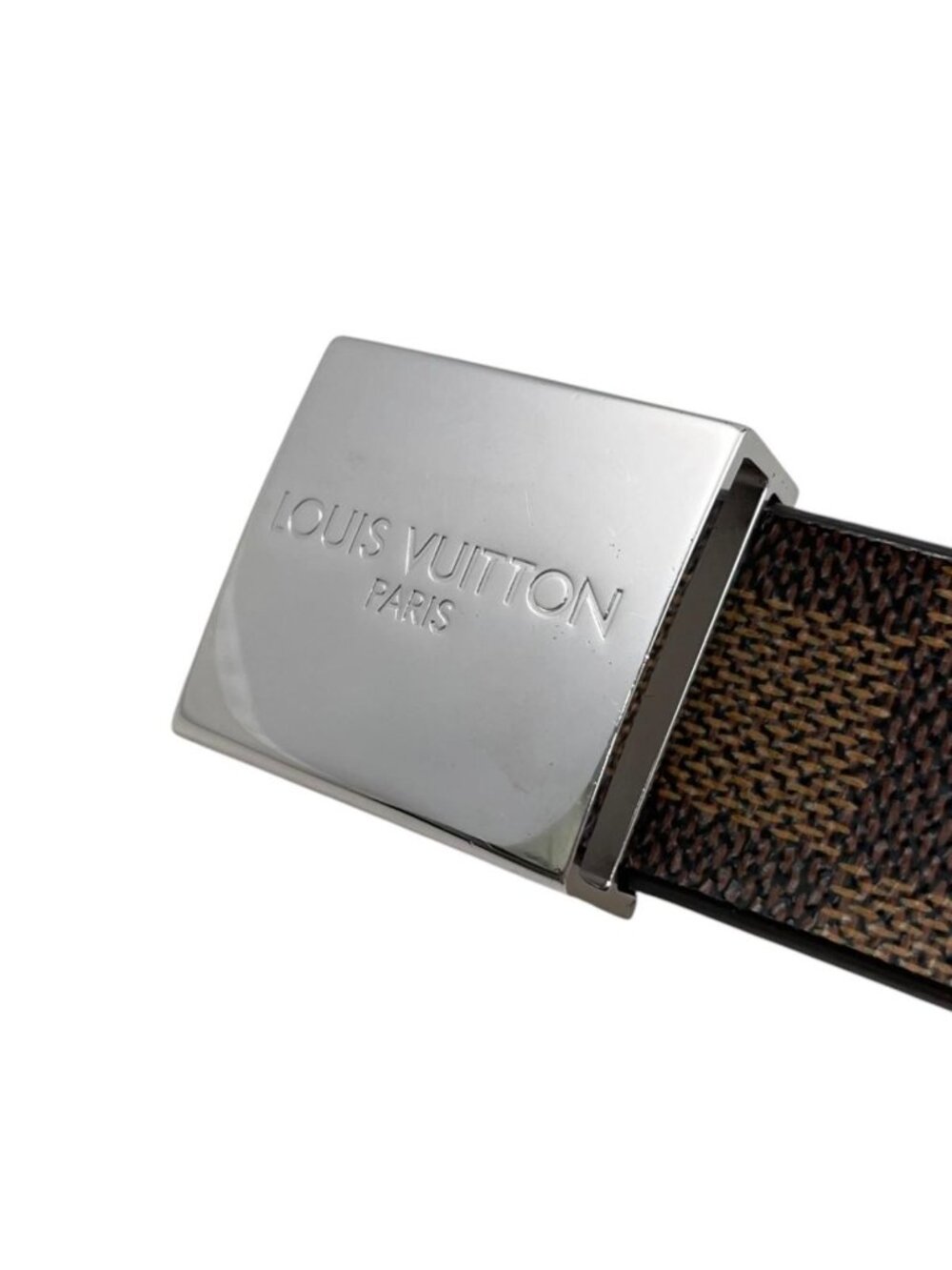 Louis Vuitton Belt Ceinture Carre Damier Ebene Logo Buckle Silver - Picture 5 of 12